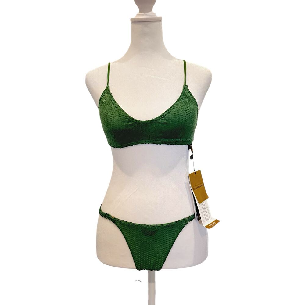 VIX PAULA HERMANNY Scales Luli Green Suede Bikini Set Small NWT - Picture 3 of 6
